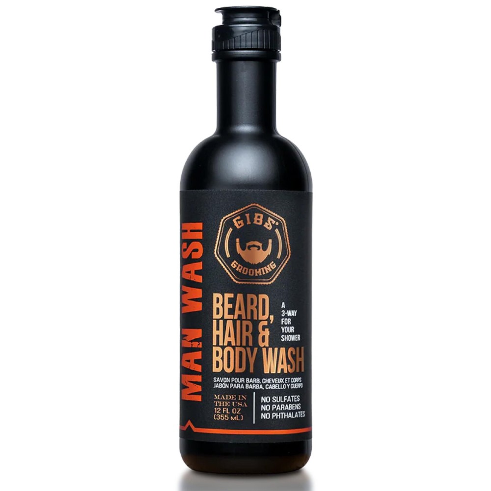 GIBS Grooming 3 in 1 Body Wash for Men - Beard & Hair Moisturizing, & Cleansing Liquid Body Wash with Tea Tree Oil & Copaiba Balsam - Sulfate & Paraben Free Shower Gel - 12 Oz
