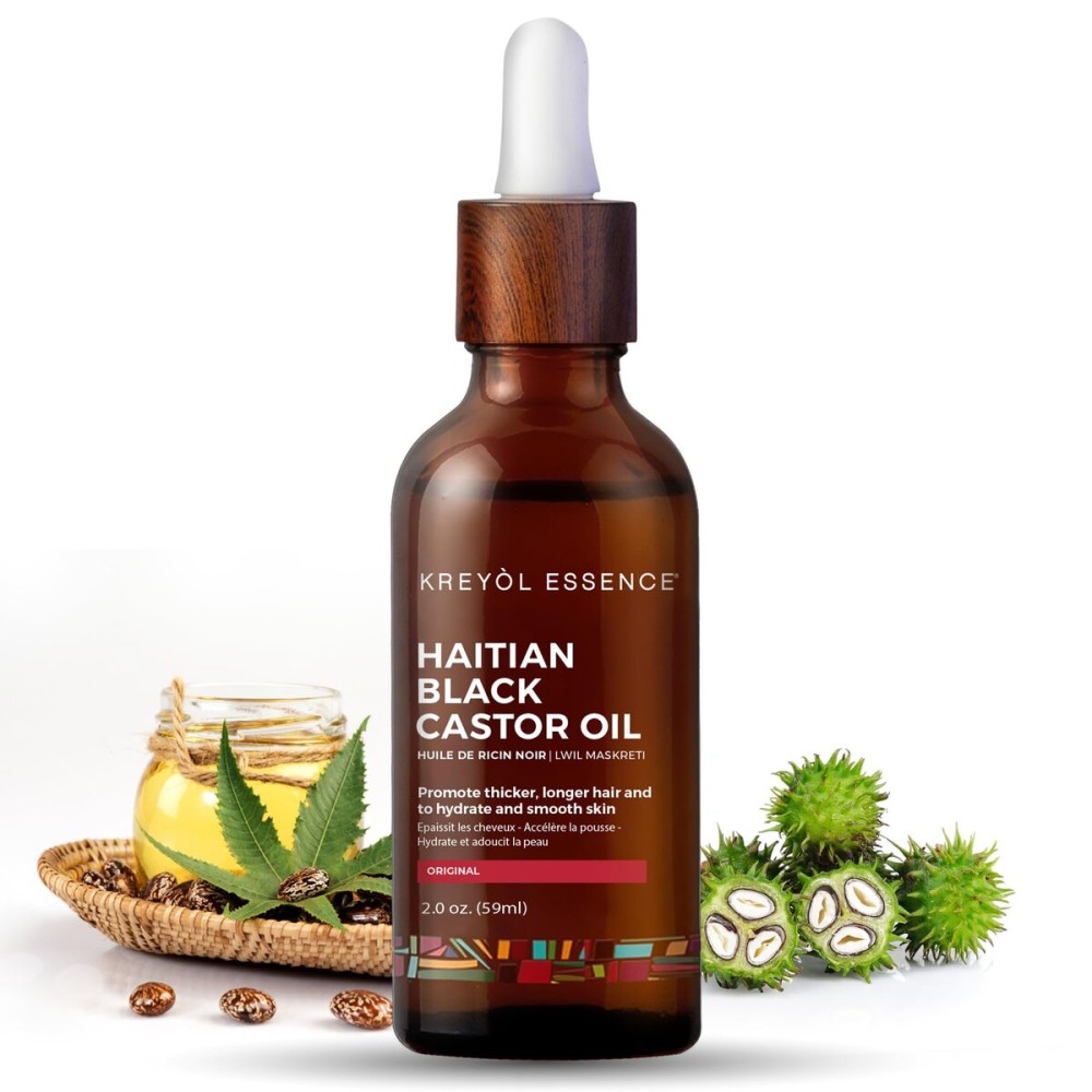 Kreyol Essence - Haitian Black Castor Oil for Skin and Hair, Glass Bottle - Fuller-Looking Hair, Pure, Hexane Free, Cold Pressed, Natural Humectant