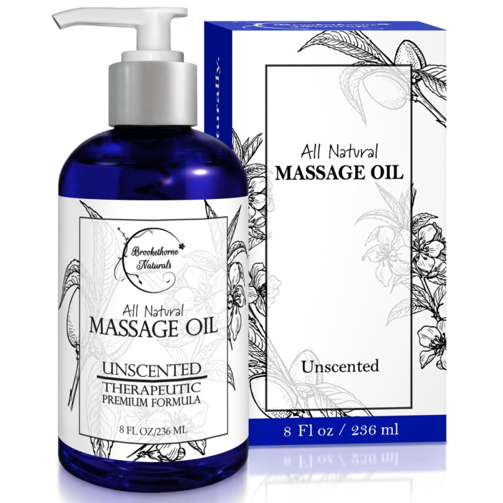 Unscented Massage Oil for Massage Therapy - 100% Natural Body Oil with Sweet Almond, Grapeseed & Jojoba for Premium Glide - Pure Carrier Blend for Aromatherapy - Brookethorne Naturals