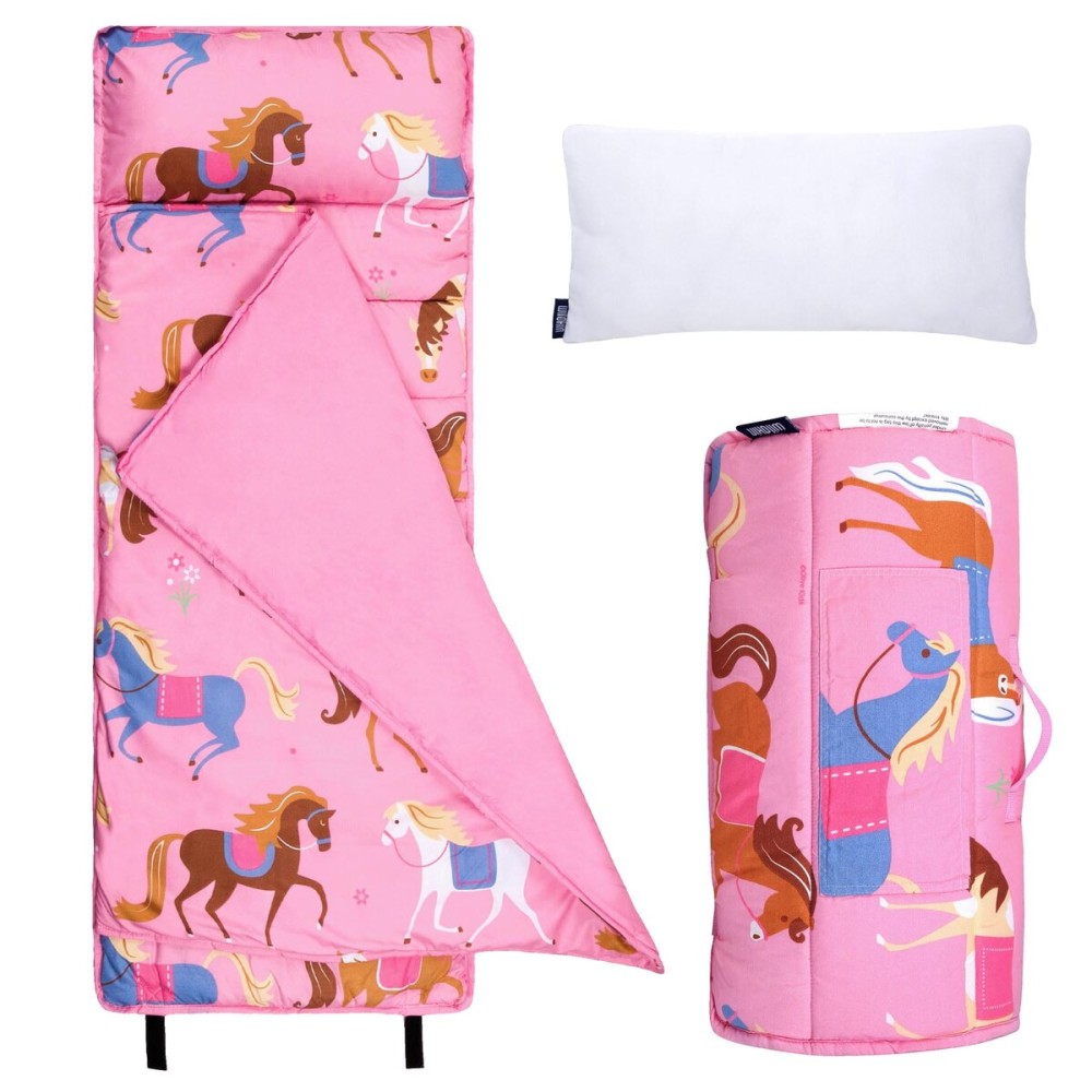 Wildkin Kids Microfiber Nap Mat - Soft Sleep Mat with Pillow, Ideal for School & Travel - Horses