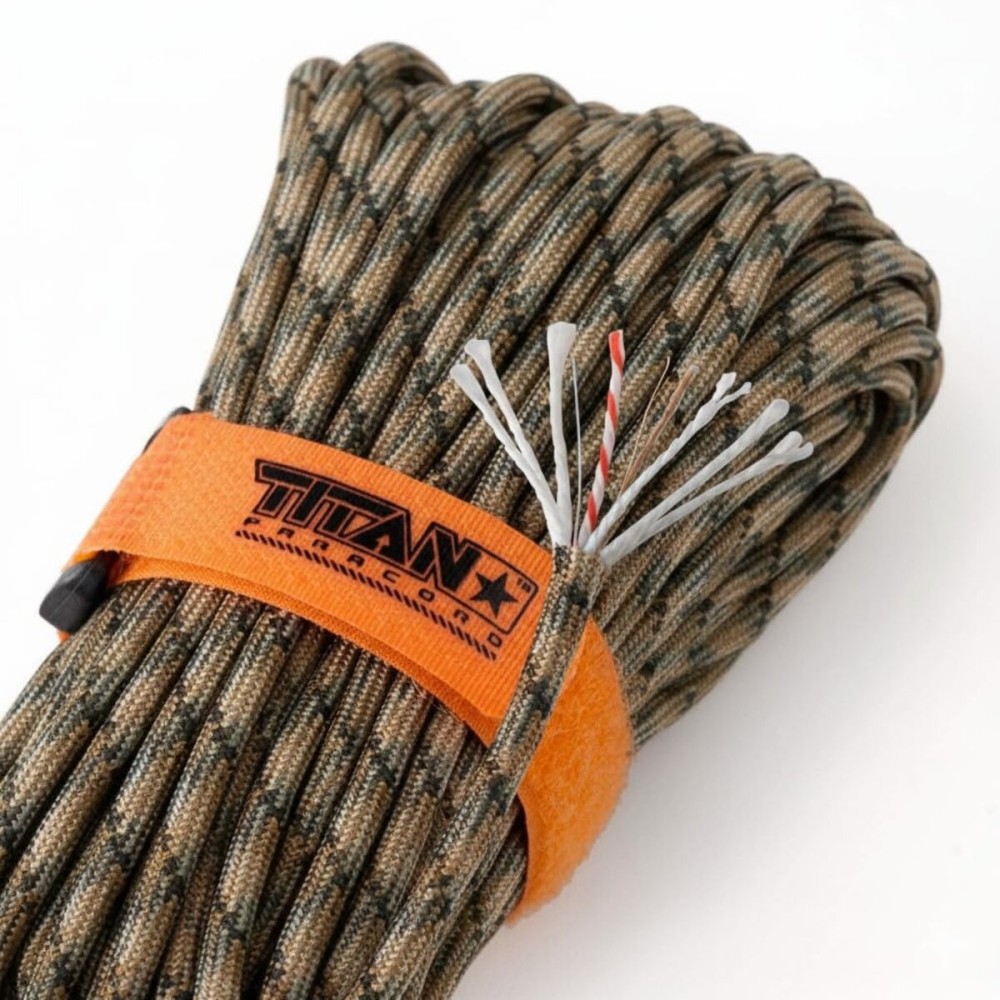 TITAN Survival Patented Paracord 550 - 25ft, 100ft, 500ft & Color Options - 620LB Strength Survival Paracord Military Spec with 3 Strands - Heavy Duty Hank Cord for Camping & Outdoors with Firestarter