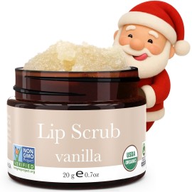USDA Organic Lip Scrub Vanilla - USA Made with Natural Ingredients, Stocking Stuffers for Mom & Wife, Sugar Scrubber Exfoliator for Dry Lips, Small Stocking Stuffers for Women & Teenage Girls