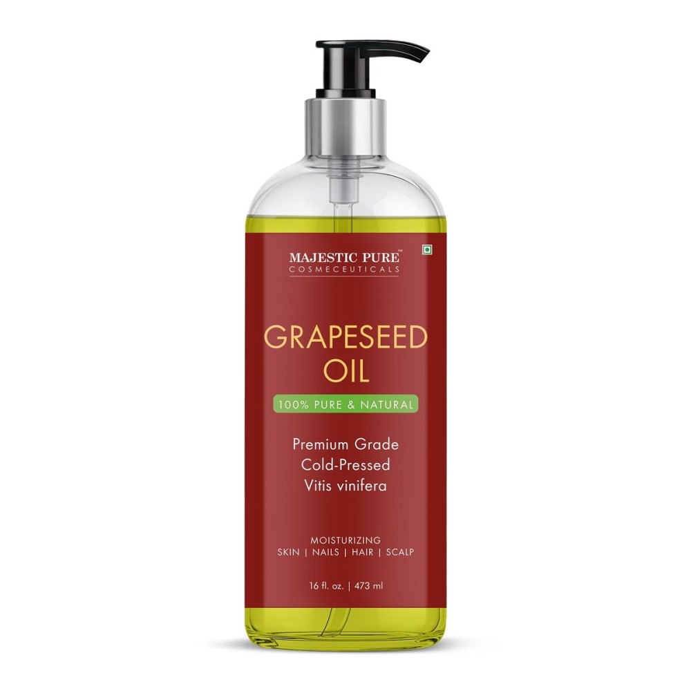 Majestic Pure Grapeseed Oil - 100% Pure & Natural - Premium Grade, Cold-Pressed, Hexane-Free Carrier Oil for Skin, Hair and Body - Moisturizing Skin, Hair and Scalp - 16 Fl Oz