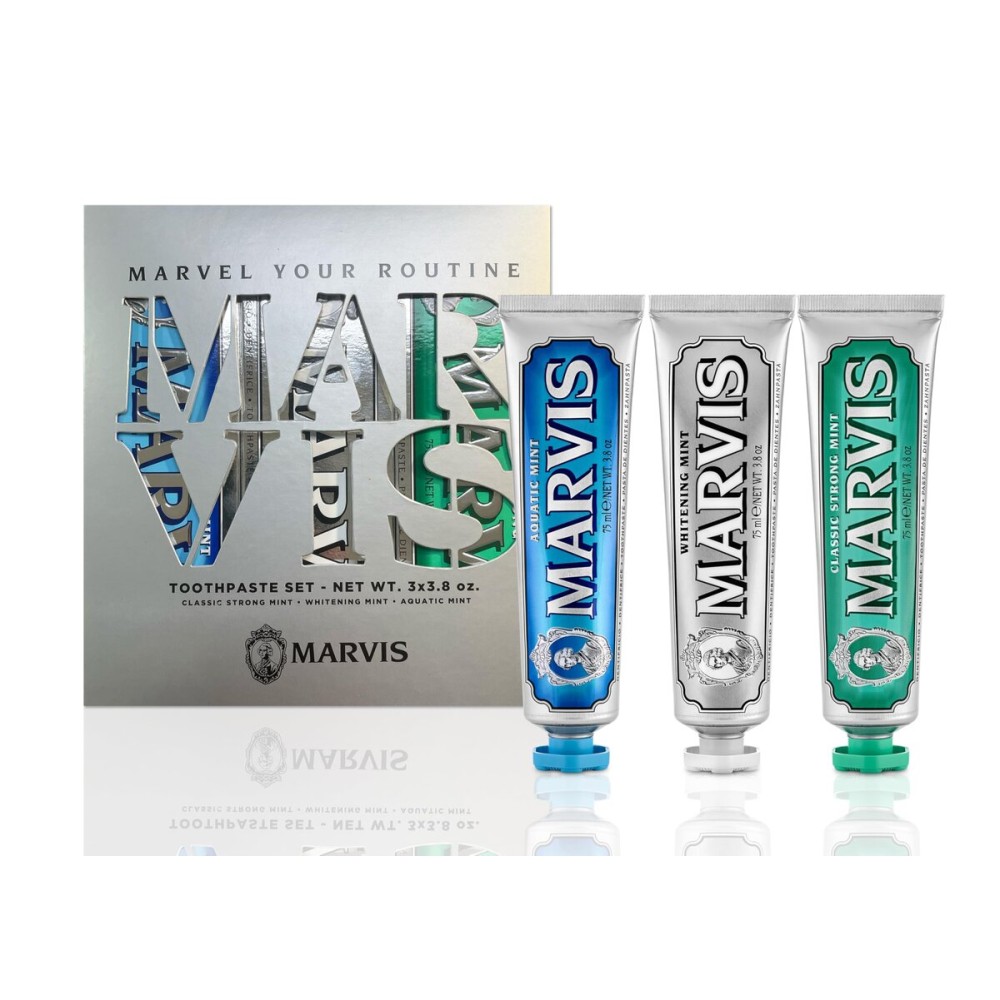 Marvis Best Sellers Trio, Classic Strong Mint, Whitening Mint, Aquatic Mint, 3 tubes 75ml/3.8oz each