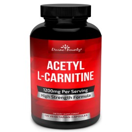 Divine Bounty Acetyl L-Carnitine Capsules 1200mg Per Serving - L Carnitine Supplement 120 Vegetarian Capsules