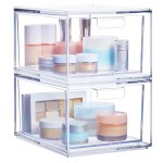 STORi Audrey Stackable Clear Bin Plastic Organizer Drawers | 2 Piece Set | Organize Cosmetics and Beauty Supplies on a Vanity | Made in USA