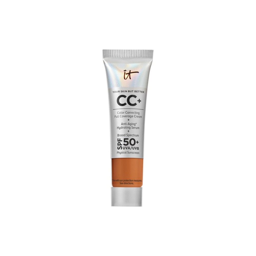 IT Cosmetics CC+ Cream Travel (Rich) - Natural Full Coverage Foundation With SPF 50+, Color Corrector & Anti-Aging Hydrating Serum, Hyaluronic Acid + Peptides, Up To 24H Wear - 0.4 fl oz