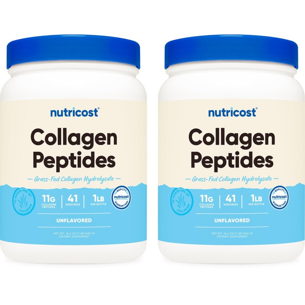 Nutricost Pure Collagen Hydrolysate (Bovine) Powder (2 Pack) - Grass Fed Bovine Collagen, 1LB Per Bottle