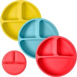 WeeSprout Silicone Plates for Babies & Toddlers (3 Pack) 100% Food-Grade Dishes for Self Feeding, Divided Design & Raised Edges for Picky Eaters, Dishwasher & Microwave Safe Weaning Supplies