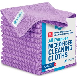 12 x 12 Pro Multi-Surface Microfiber Cleaning Cloths | Purple - 12 Pack | Premium Microfiber Towels for Cleaning Glass, Kitchens, Bathrooms, Automotive, Supplies & Products