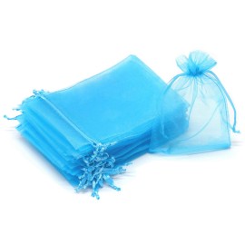 Bezall 50Pcs Lake Blue Organza Bags 3x4 Inch, Small Mesh Bags Drawstring Gift Bag Baby Shower Wedding Party Favor Bag Jewelry Candy Pouches