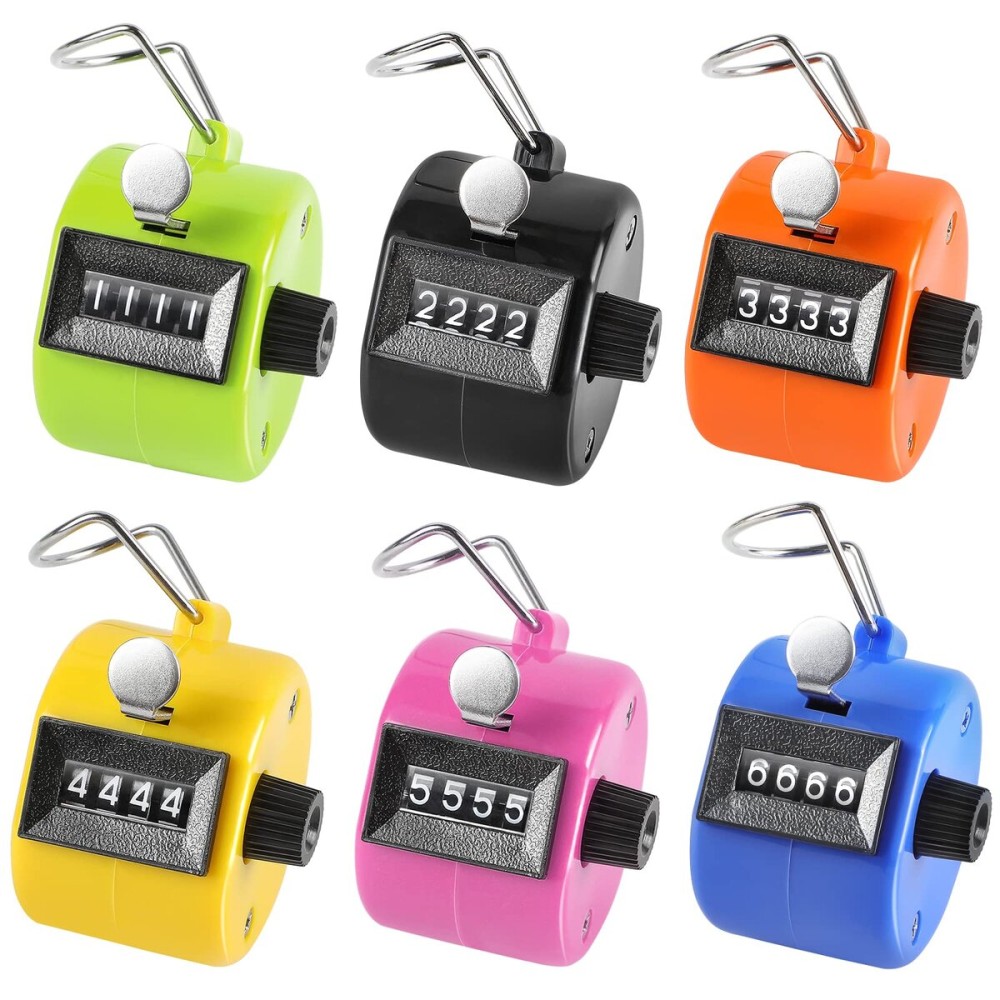 KTRIO Pack of 6 Colors Handheld Tally Counter, 4-Digit Number Clicker Counter, Hand Mechanical Pitch Counter for Coaching, Knitting, People, Lap, Fishing, Golf, Toddler & Fidget