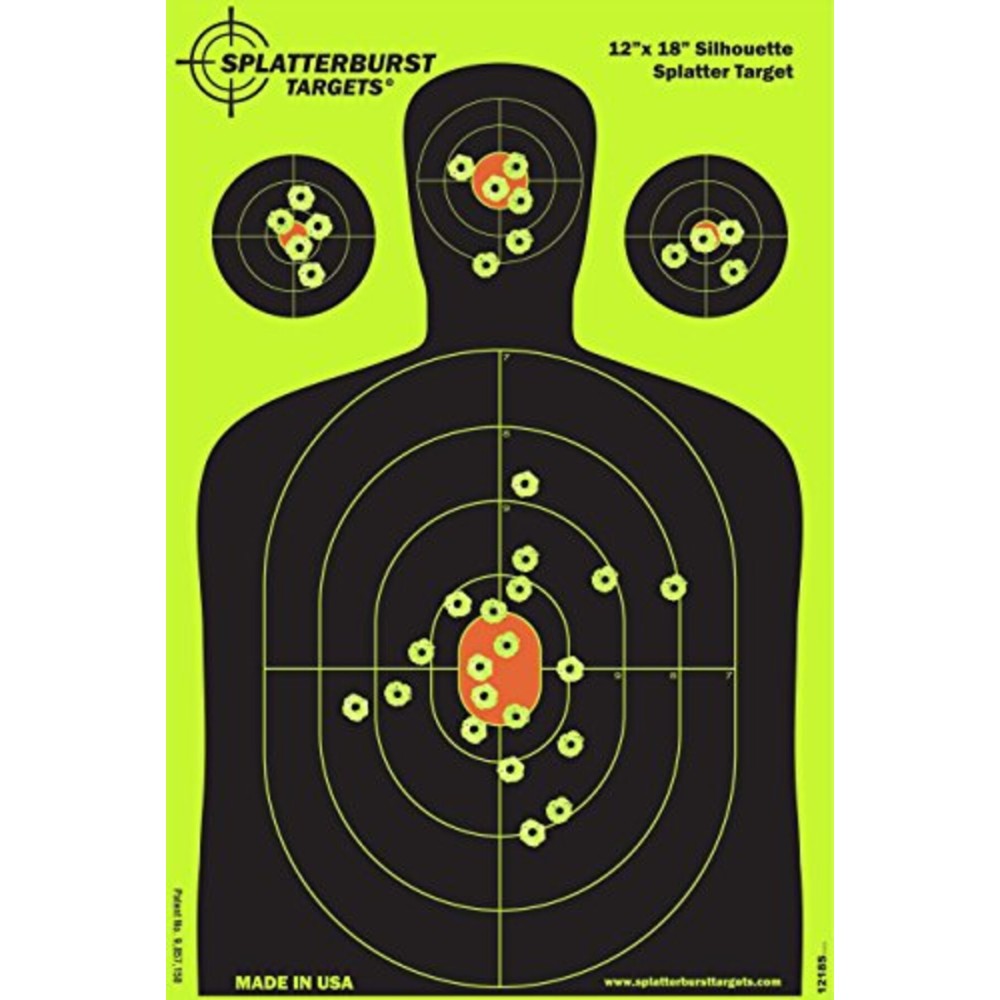 Splatterburst Targets - 12 x18 inch - Silhouette Splatter Target - Easily See Your Shots Burst Bright Fluorescent Yellow Upon Impact - Made in USA (50 Pack)