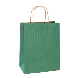 BagDream 25Pcs Gift Bags 8x4.25x10.5 Kraft Paper for Gifts, Shopping Retail Merchandise Grocery Sacks, Green Stripes Paper Bags with Handles Bulk Medium