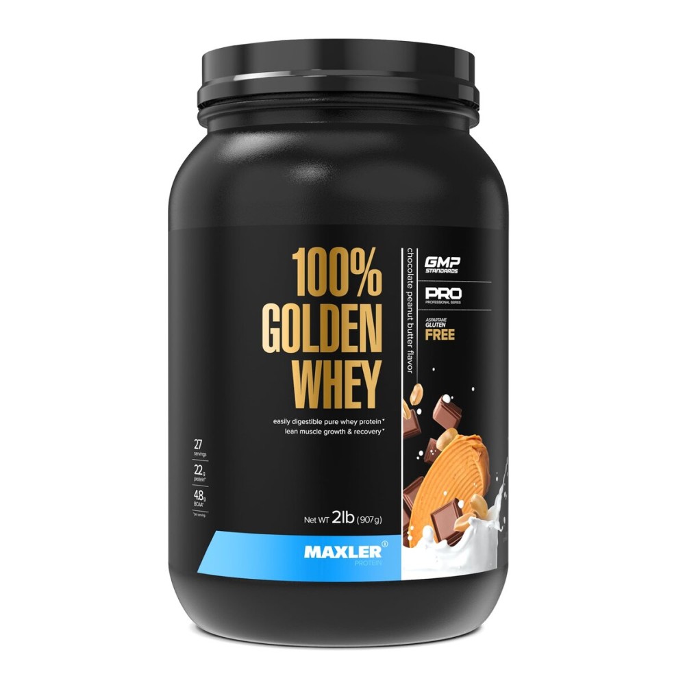 Maxler 100% Golden Whey Protein - 22g of Protein per Serving - Whey Protein Powder for Pre Post Workout - Fast-Absorbing Whey Concentrate, Isolate & Hydrolysate Blend - Chocolate Peanut Butter 2 lb