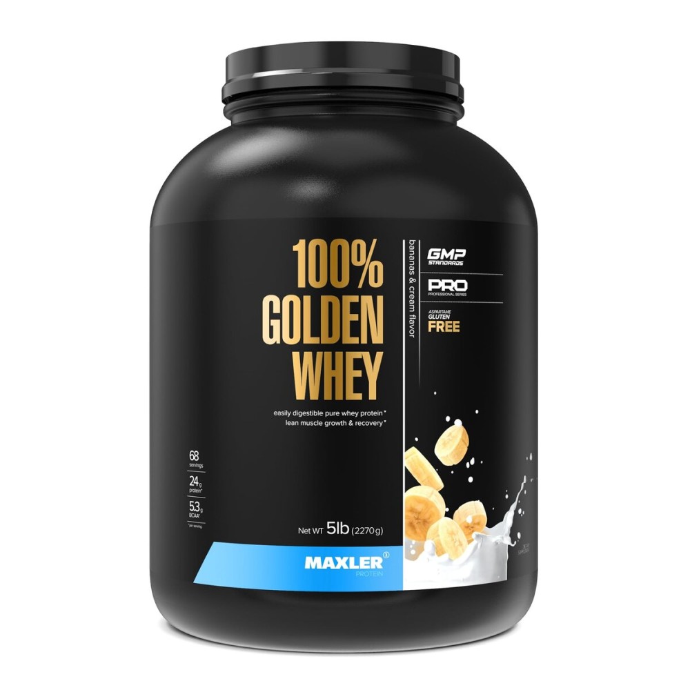 Maxler 100% Golden Whey Protein - 24g of Protein per Serving - Whey Protein Powder for Pre Post Workout - Fast-Absorbing Whey Concentrate, Isolate & Hydrolysate Blend - Bananas & Cream 5 lb