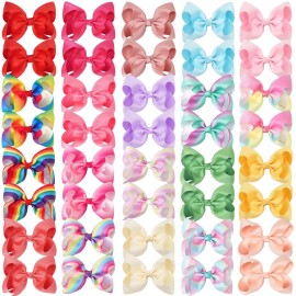 CLLOT 40 Pcs 4.5 Inch Hair Bows for Girls Clips Grosgrain Ribbon Boutique Hair Bow Alligator Clips For Girls Teens Toddlers Kids(Rainbow Colors)