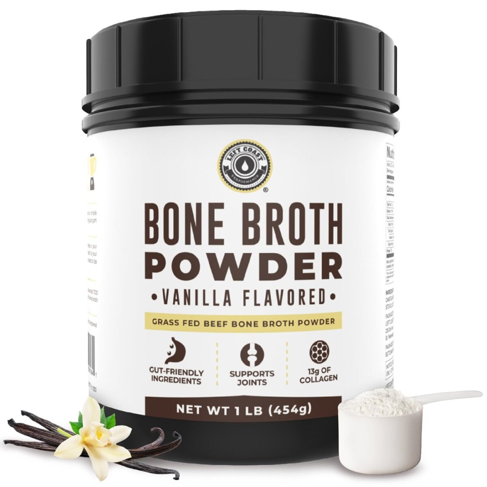 16oz Vanilla Bone Broth Protein Powder From Grass Fed Beef - Non-GMO Ingredients, Gut-Friendly, Low Carb Dairy Free Protein Powder - Natural Collagen Source For Joint Support - Keto Friendly