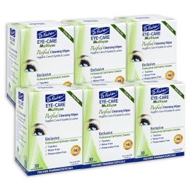 Dr. Fischer Eye Wipes - Hypoallergenic Eyelid Wipes for Everyday Eye Cleansing and Gentle Makeup Remover. (6 packs of 30 wipes each)