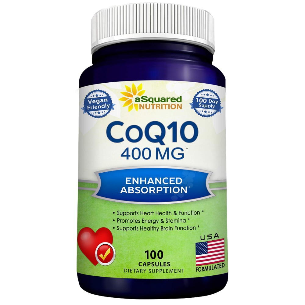aSquared Nutrition CoQ10 (400mg Max Strength, 100 Veggie Capsules) - High Absorption Coenzyme Q10 Powder - Ubiquinone Supplement Pills, Extra Antioxidant CO Q-10 Enzyme Vitamin Tablets, Coq 10 400 mg