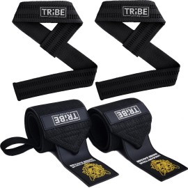 Tribe Lifting Heavy Duty Wrist Wraps & Lifting Straps for Weightlifting - Wrist Straps for Weightlifting Men with Silicone Grip & Padding - Gym Wrist Wraps and Lifting Straps