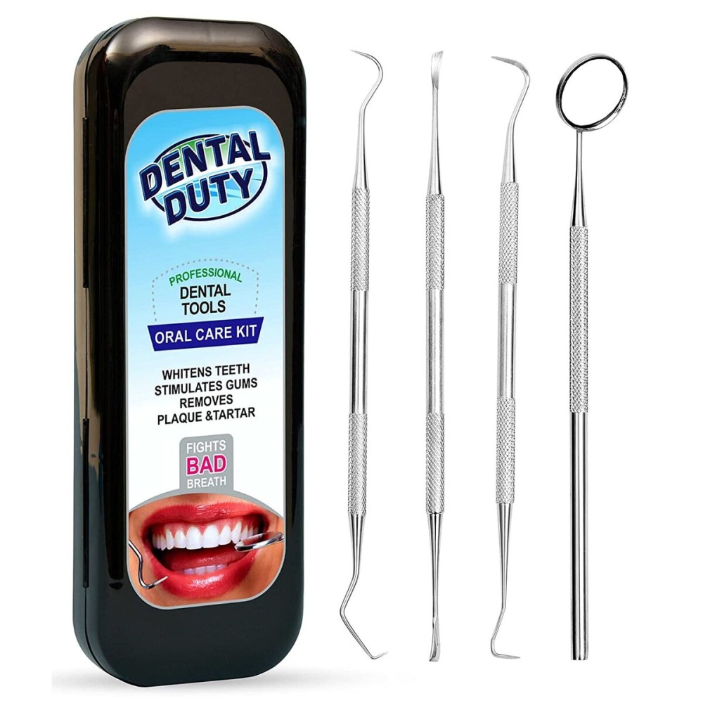 Dental Duty Dental Tools, Dental Pick for Teeth Cleaning Tools - Plaque Remover for Teeth with Teeth Cleaning Kit - Stainless Steel Dental Mirror for Teeth, Scraper and Scaler, (Black)
