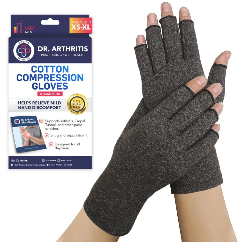 Doctor Developed Compression Gloves for Women and Men/Open-Finger Arthritis Gloves/Typing Gloves/Hand Compression Gloves for Arthritis & Carpal Tunnel, With Doctor Handbook (Grey, S)