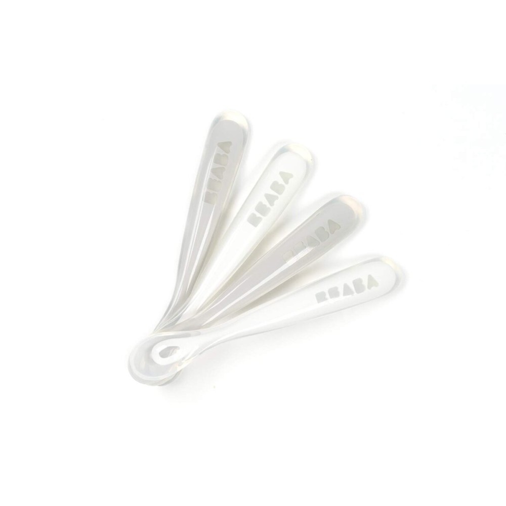 BEABA First Stage Baby Feeding Spoon Set, THE ORIGINAL Soft Tip Silicone Spoons for Babies, Gum Friendly BPA Lead Phthalate and Plastic Free, Great Gift Set (4 Pack), Cloud