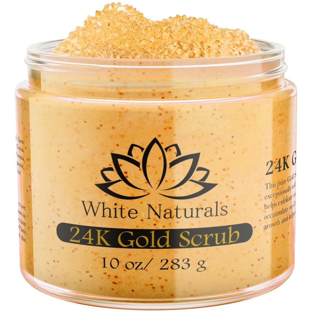 24K Gold Body Scrub, Natural Exfoliating Face Sugar Scrub With Anti-Aging Properties, Pure Skin Moisturizer, Reduce Wrinkles Deep Pore Cleansing Moisturizing Hydrating Skincare, Great Gift for Women