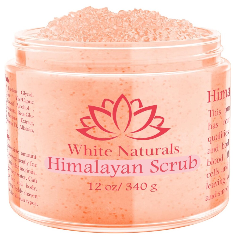 Himalayan Salt Body Scrub, Pink Exfoliator For Women, Exfoliating Scrub for Soft Skincare, Removes Dead Skin Cells, Natural Face Foot Hands Exfoliation Deep Cleansing & Moisturize Skin Large 12oz Jar
