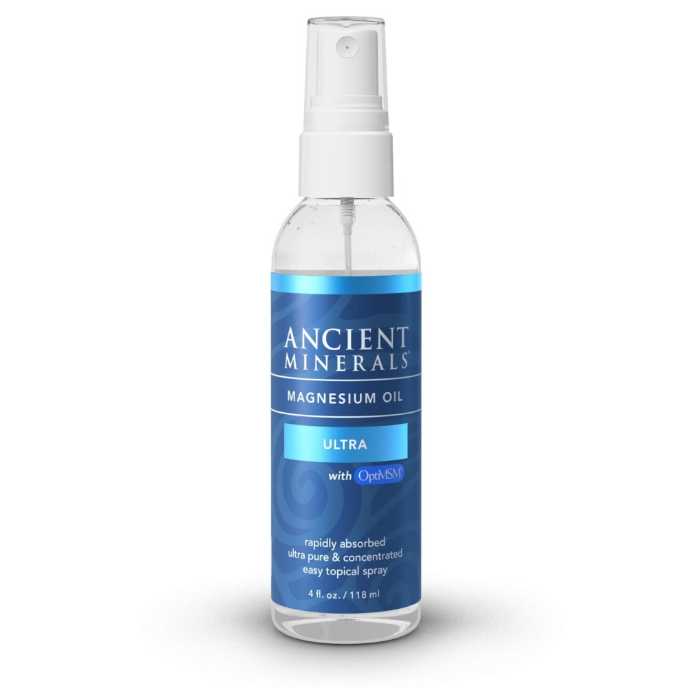 Ancient Minerals Ultra Magnesium Oil Spray with MSM - a Pure Zechstein Topical Magnesium Chloride with The Added Benefits of OptiMSM (4oz)