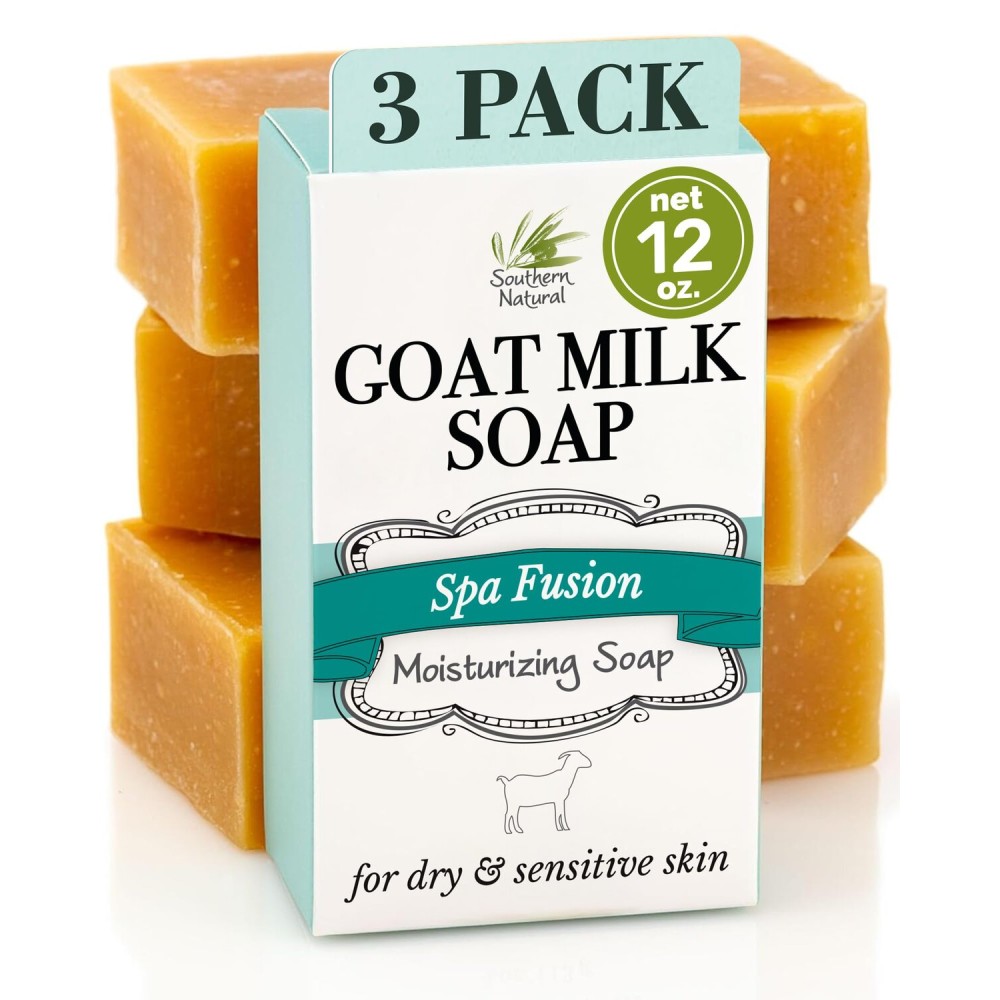 Southern Natural Goat Milk Soap Bar - 3 Pack Essential Oil Blend - For Dry Sensitive Skin. Natural Handmade Face & Body Soap For Men & Women. (Net 12 oz)