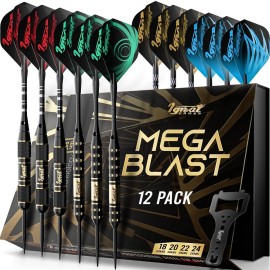 IgnatGames Premium Steel Tip Darts - 3/6/12 Pack Brass Barrels with Aluminum Shafts, 16 GlideXPro Flight Set, Tool Kit & Giftable Case