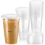 Fit Meal Prep 50 Pack 20 oz Clear Plastic Cups with Flat Lids, Disposable Iced Coffee Cups, BPA Free Premium Crystal Smoothie Cup for Party, Lemonade Stand, Cold Drinks, Juice, Milkshake