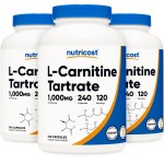 Nutricost L-Carnitine Tartrate 500mg, 240 Capsules - 1000mg Per Serving (3 Bottles)