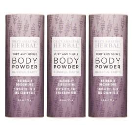 Ora\'s Amazing Herbal Natural Body Powder, 2.5 ounces Pack of 3, Dusting Powder No Talc, Corn, Grain or Gluten Blissful Earth Scent (Essential Oil Only No Synthetic Fragrance) non GMO Made In The USA