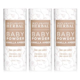 Ora\'s Amazing Herbal Baby Powder Talc-Free, Real Vanilla Amber Natural Scent, Cornstarch Free Arrowroot and Clay Based Powder, Synthetic Fragrance Free, 2.5 oz 3 Pack