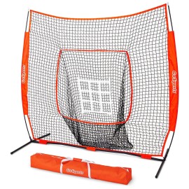 GoSports 7 ft x 7 ft Baseball & Softball Practice Hitting & Pitching Net with Bow Type Frame, Carry Bag and Strike Zone, Great for All Skill Levels