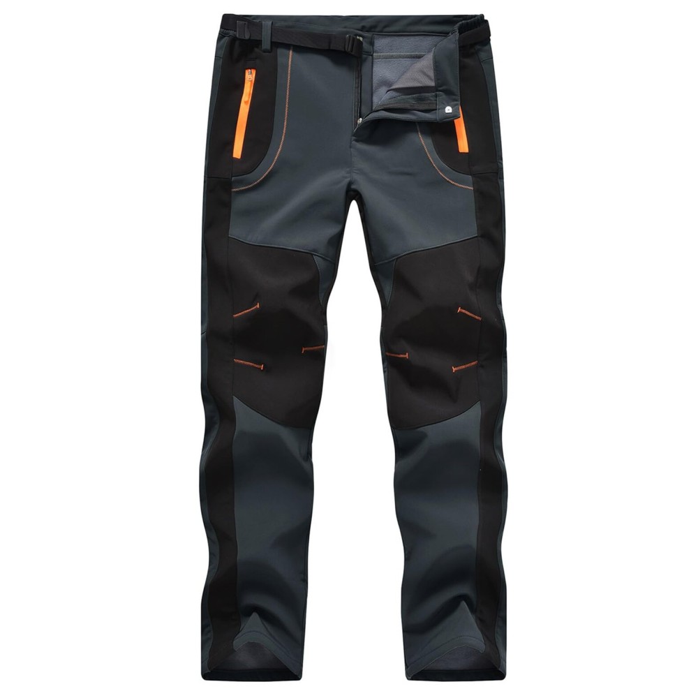 TBMPOY Men\'s Snow Ski Hiking Pants Waterproof Winter Fleece Lined Pants Camping Skiing Ice Fishing Pants with Belt 02 Thick Grey XL