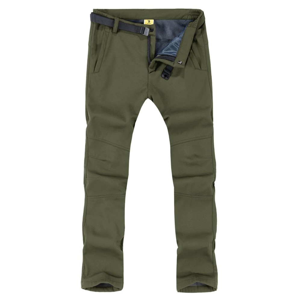 TBMPOY Men\'s Snow Ski Hiking Pants Waterproof Winter Fleece Lined Pants Camping Skiing Ice Fishing Pants with Belt 01 Thick Green XL