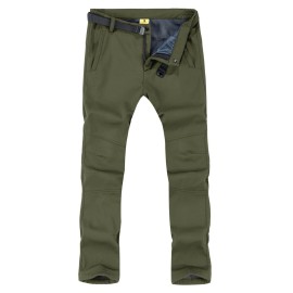 TBMPOY Men\'s Snow Ski Hiking Pants Waterproof Winter Fleece Lined Pants Camping Skiing Ice Fishing Pants with Belt 01 Thick Green XL