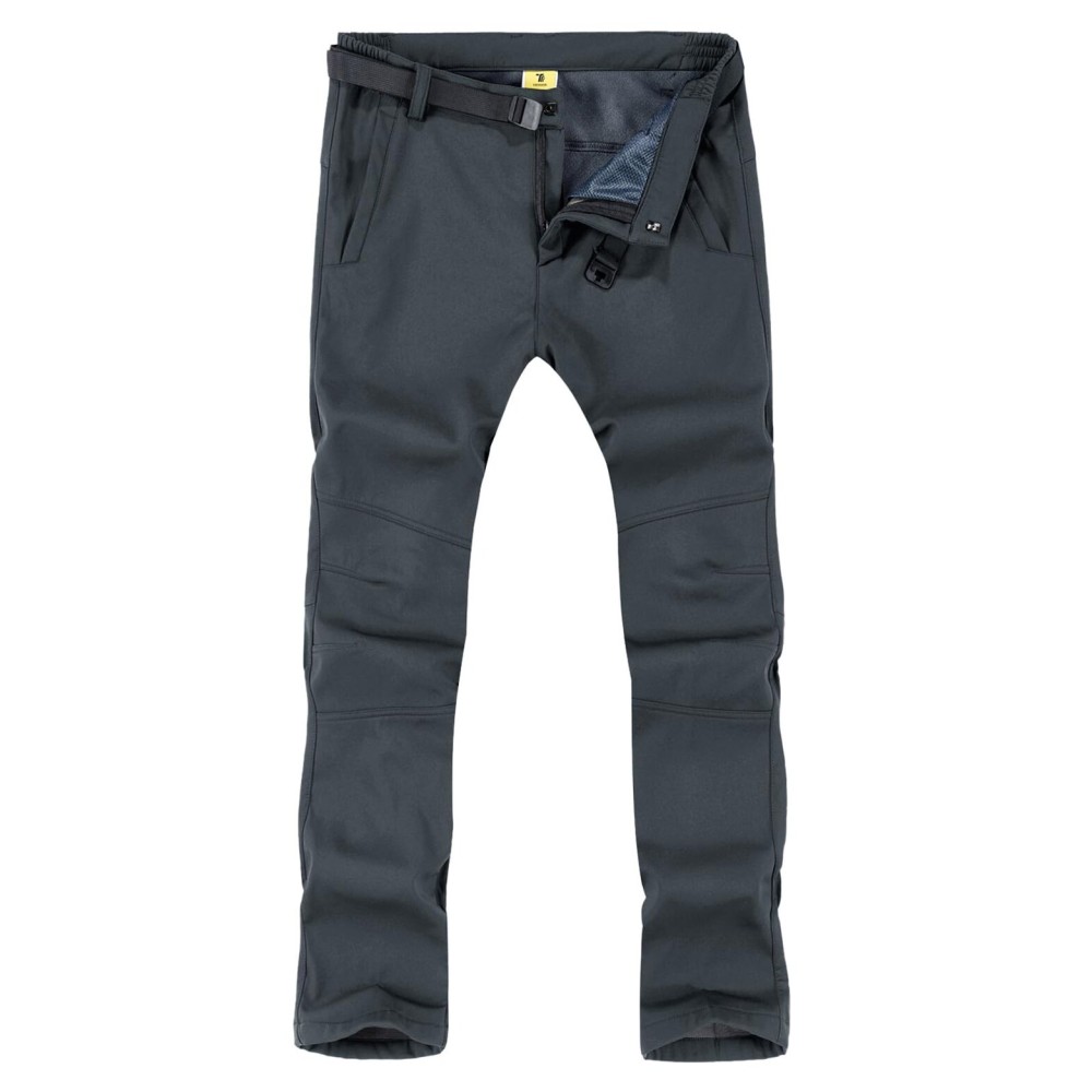 TBMPOY Men\'s Snow Ski Hiking Pants Waterproof Winter Fleece Lined Pants Camping Skiing Ice Fishing Pants with Belt 01 Thick Grey XL