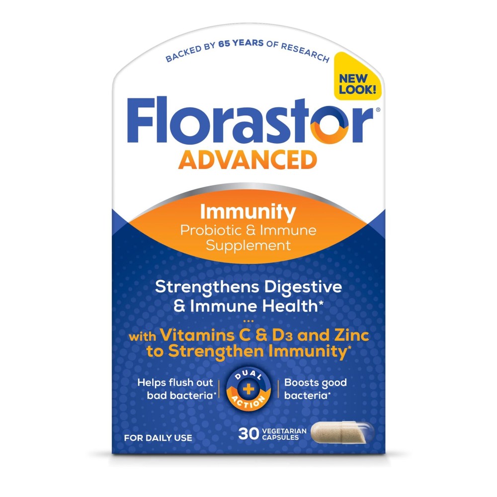 Florastor Select Immunity Boost Daily Probiotic & Immune Support Supplement for Women and Men, Saccharomyces Boulardii CNCM I-745 Plus Zinc, Vitamin C & D3 (30 Capsules)