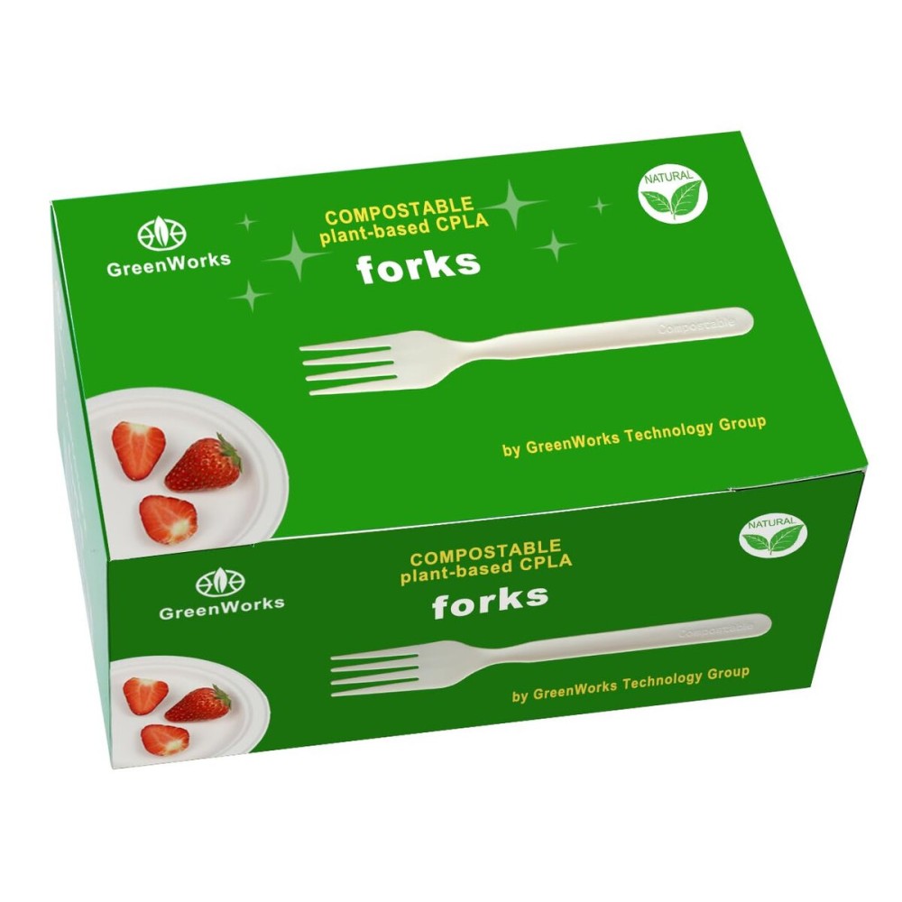 GreenWorks Heavy-duty Compostable Forks, BPI Certified 100 Count Large Disposable Cutlery Utensils Silverware Flatware Fork