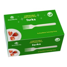 GreenWorks Heavy-duty Compostable Forks, BPI Certified 100 Count Large Disposable Cutlery Utensils Silverware Flatware Fork