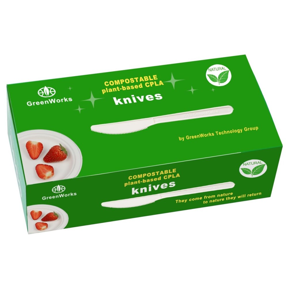 GreenWorks Compostable Knives,100 Count 7 Heavyweight Disposable Biobased Cutlery Knife