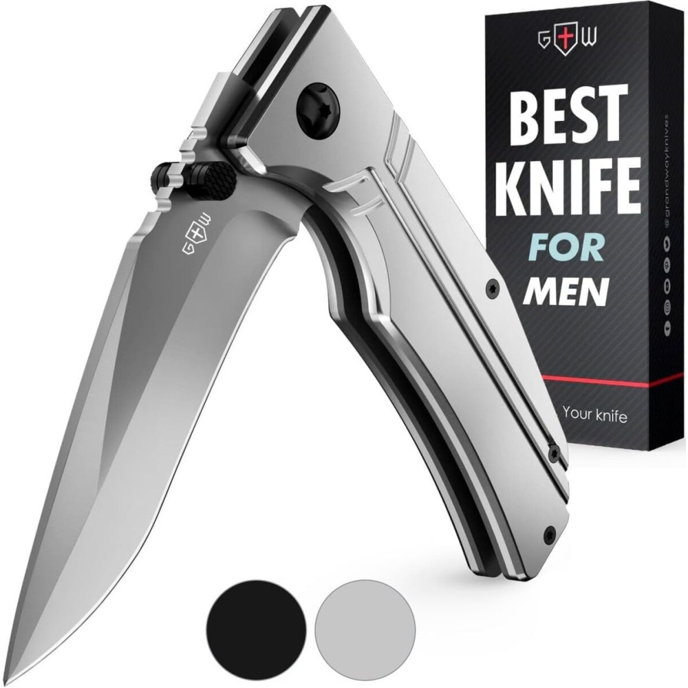 Pocket Knife for Men Women - 3.5 Sharp Folding Blade with Aluminum Handle Pocket Clip - Gray Stylish Knives for Camping Survival Work EDC - Birthday Gifts Ideas for Dad Husband Boyfriend 140106