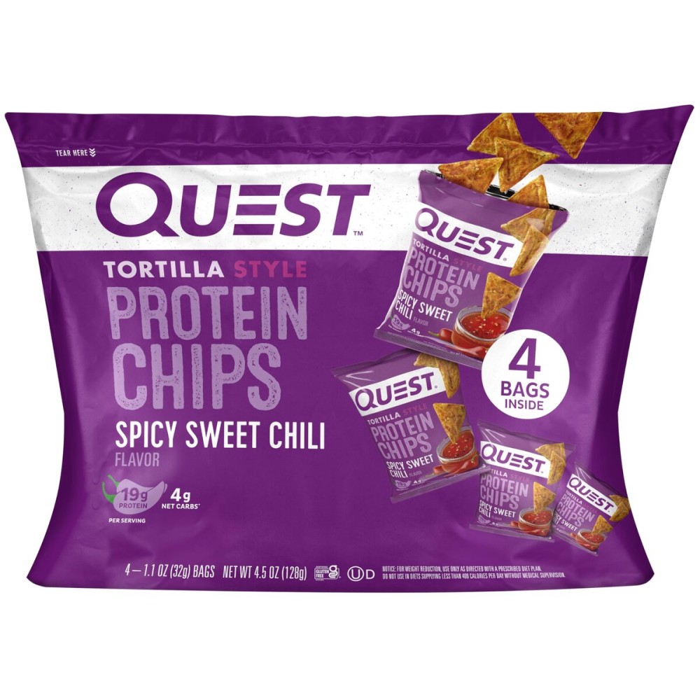 Quest Nutrition Spicy Sweet Chili Tortilla Chip, 19g Protein, 4g Net Carb, Low Carb, Gluten Free, 1.1 oz 4 count