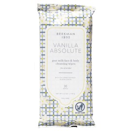 Beekman 1802 Face & Body Wipes, Vanilla Absolute - Scented - 30 Count - Cleanses Dirt & Makeup - With Goat Milk, Aloe & Vitamin E - Alcohol Free, Biodegradable - Good for Sensitive Skin - Cruelty Free