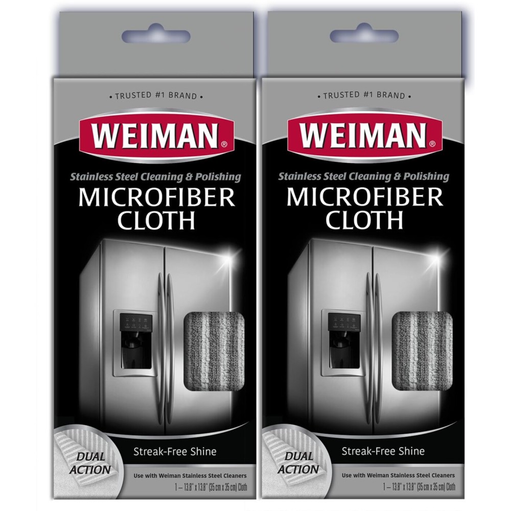 Weiman Microfiber Cloth for Stainless Steel, Safely Traps and Removes Dirt, Oil and Grime to Protect from Scratches 13.8 x 13.8 (Pack of 2)